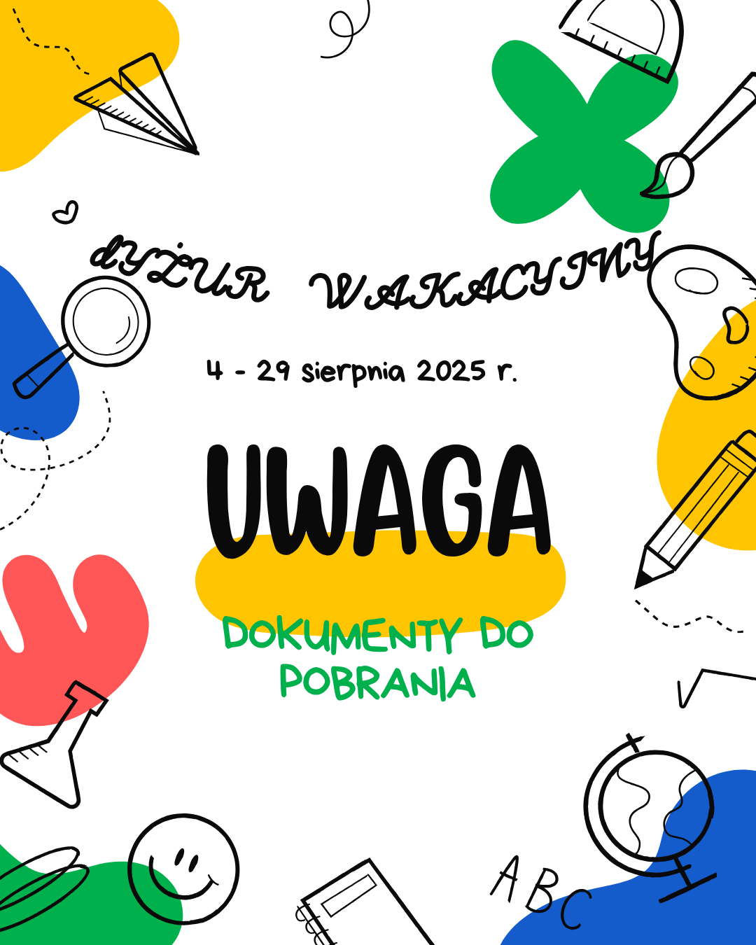 Dyżur wakacyjny w naszym przedszkolu - dokumenty